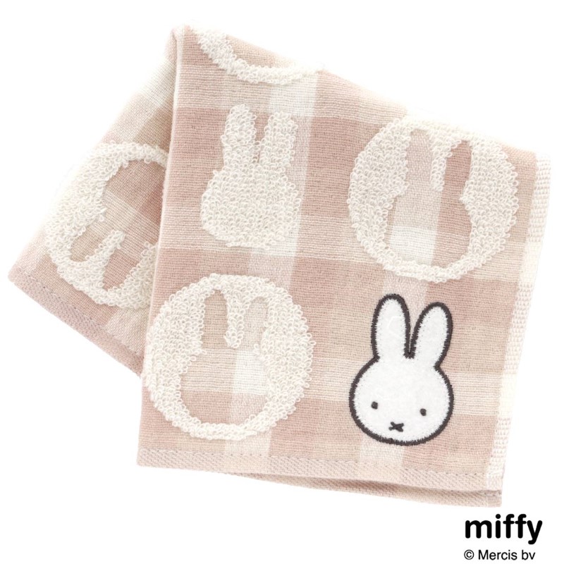 miffy 表ガーゼ地・裏タオルハンカチ パステルチェック BE